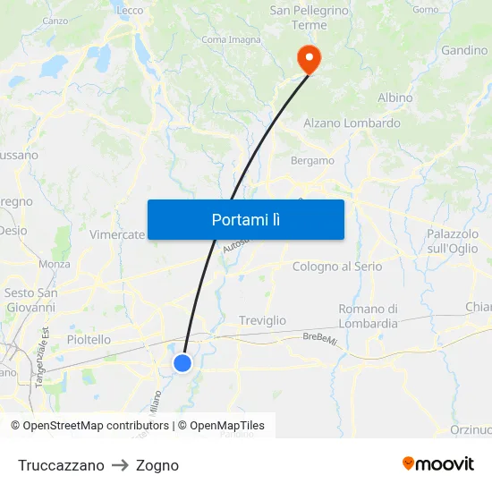 Truccazzano to Zogno map