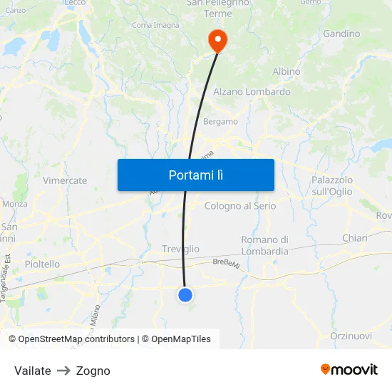 Vailate to Zogno map