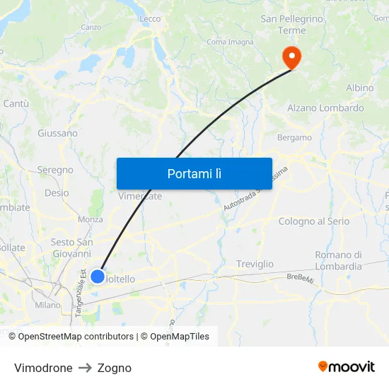 Vimodrone to Zogno map
