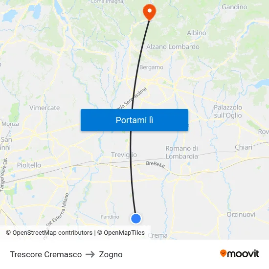 Trescore Cremasco to Zogno map