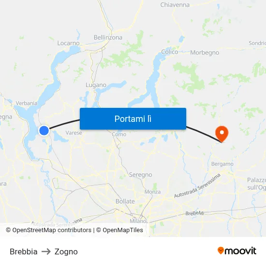Brebbia to Zogno map