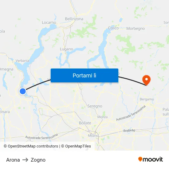 Arona to Zogno map