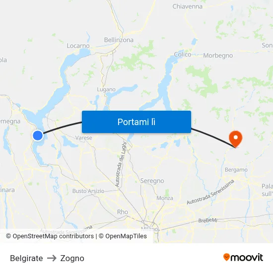 Belgirate to Zogno map