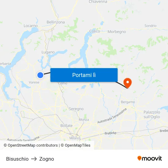 Bisuschio to Zogno map