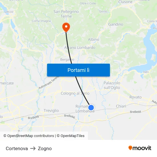 Cortenova to Zogno map