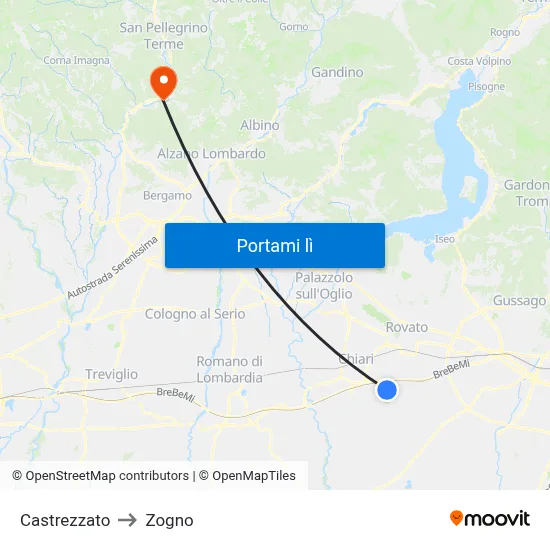 Castrezzato to Zogno map