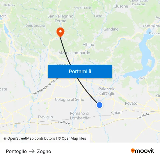 Pontoglio to Zogno map