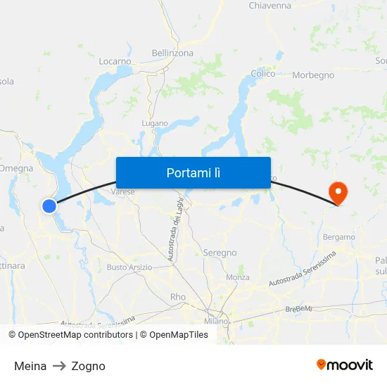 Meina to Zogno map