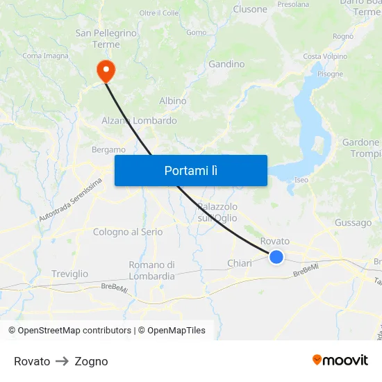 Rovato to Zogno map