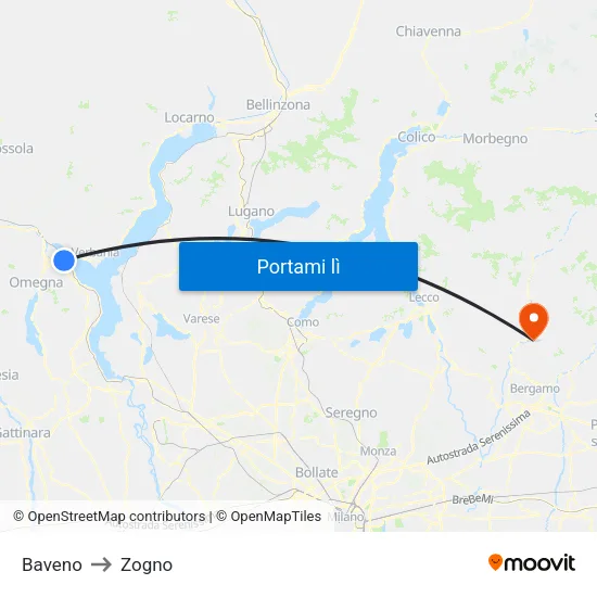 Baveno to Zogno map
