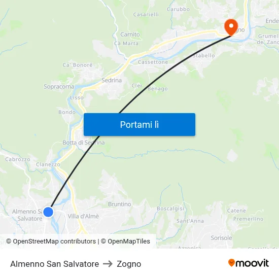 Almenno San Salvatore to Zogno map