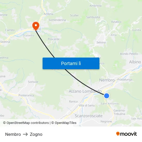 Nembro to Zogno map