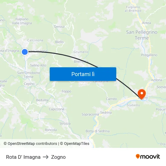 Rota D' Imagna to Zogno map