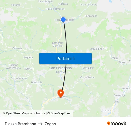 Piazza Brembana to Zogno map