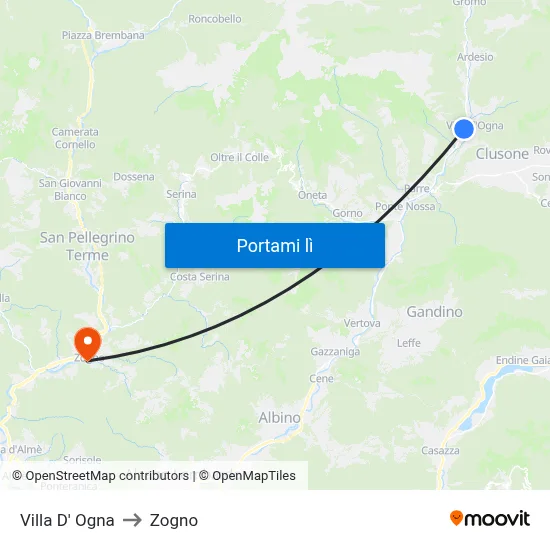 Villa D' Ogna to Zogno map