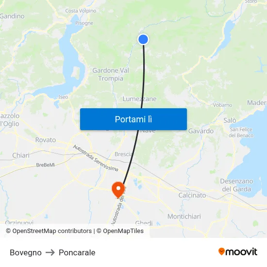 Bovegno to Poncarale map