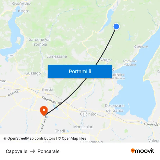 Capovalle to Poncarale map