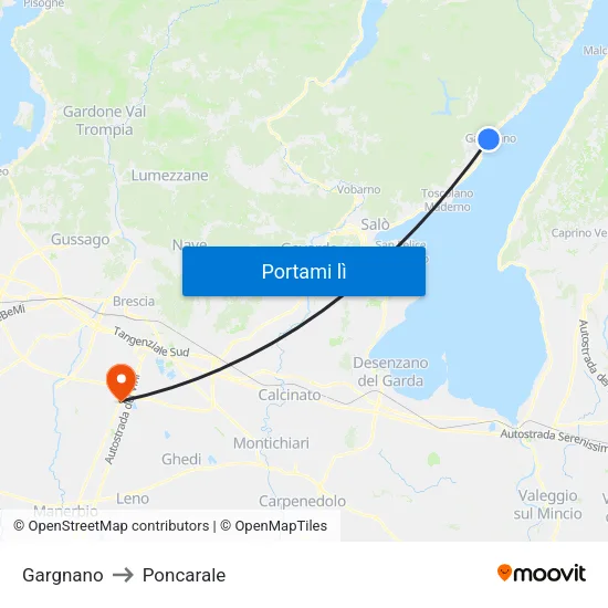 Gargnano to Poncarale map