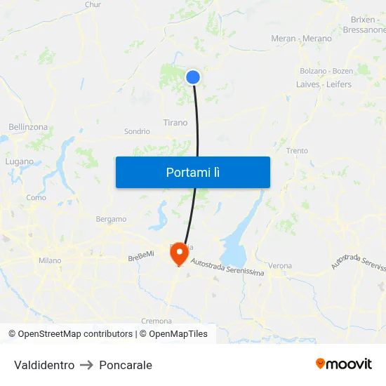 Valdidentro to Poncarale map