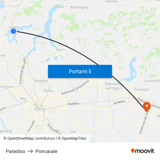 Paradiso to Poncarale map