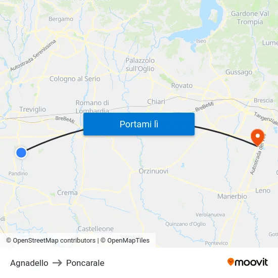 Agnadello to Poncarale map