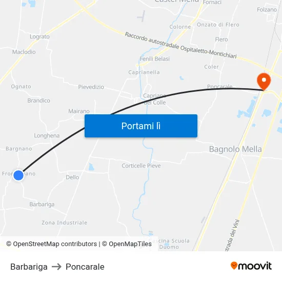 Barbariga to Poncarale map