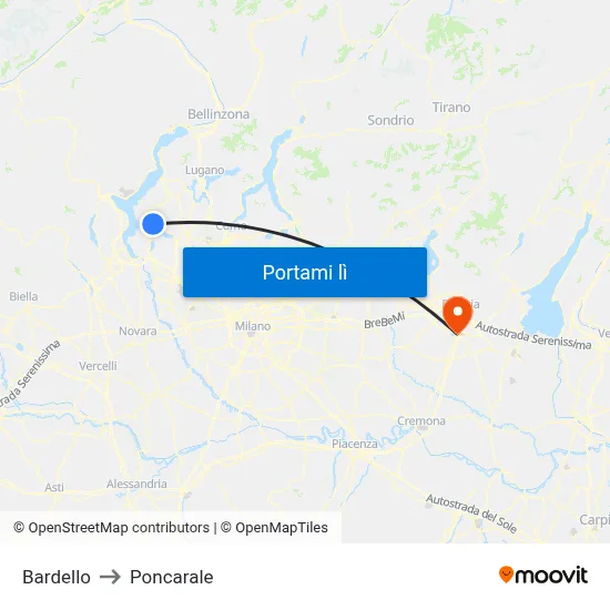 Bardello to Poncarale map