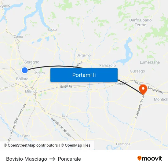 Bovisio-Masciago to Poncarale map