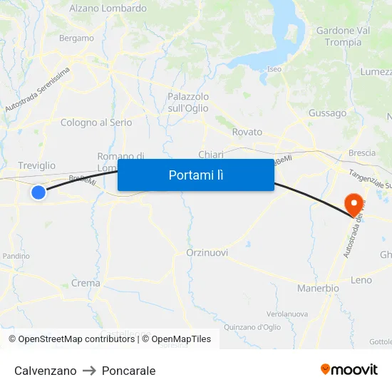 Calvenzano to Poncarale map