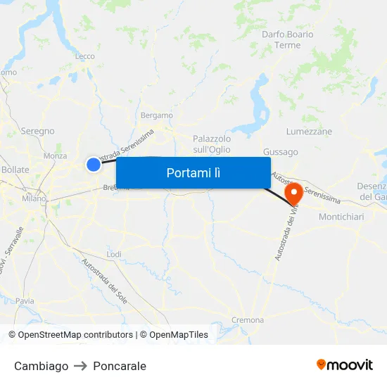 Cambiago to Poncarale map