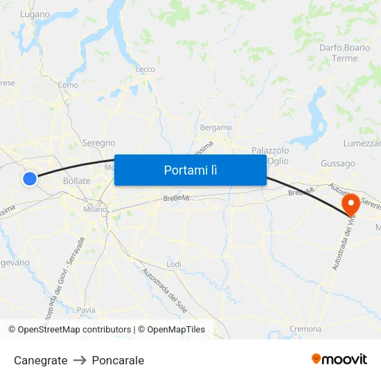 Canegrate to Poncarale map