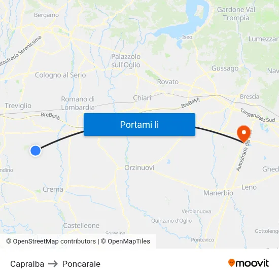 Capralba to Poncarale map