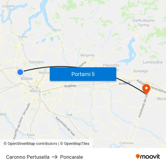 Caronno Pertusella to Poncarale map