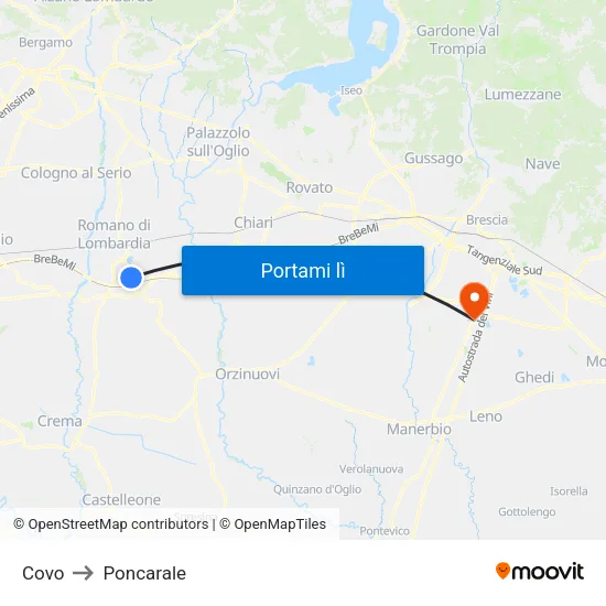 Covo to Poncarale map