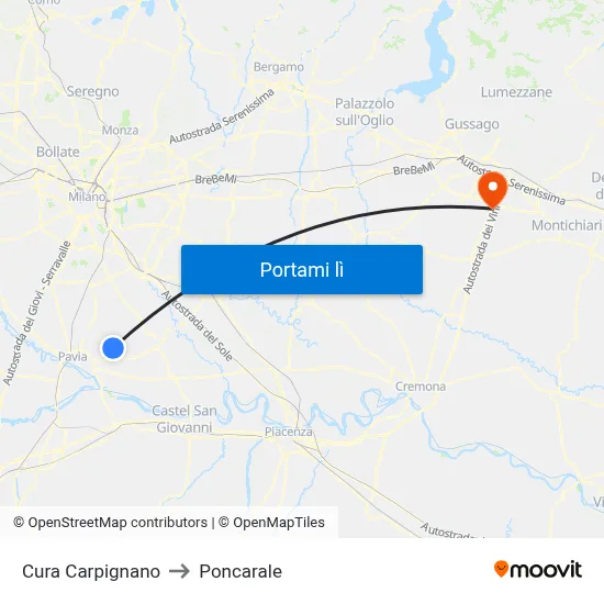 Cura Carpignano to Poncarale map