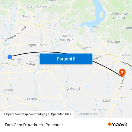 Fara Gera D' Adda to Poncarale map
