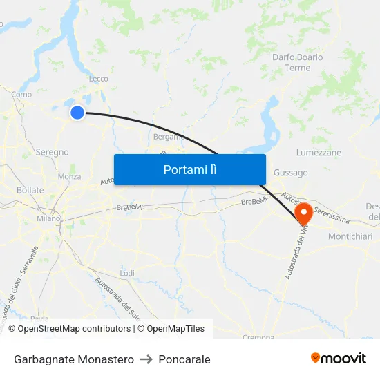 Garbagnate Monastero to Poncarale map