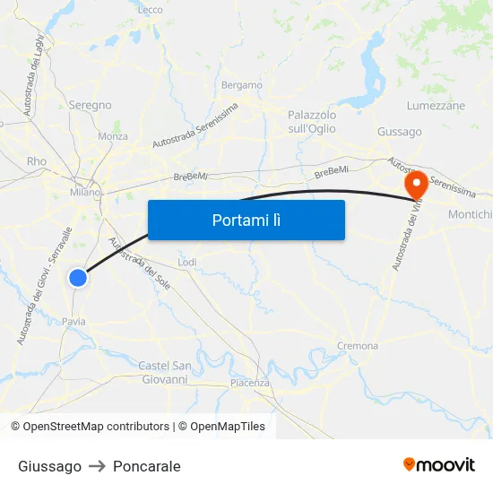 Giussago to Poncarale map