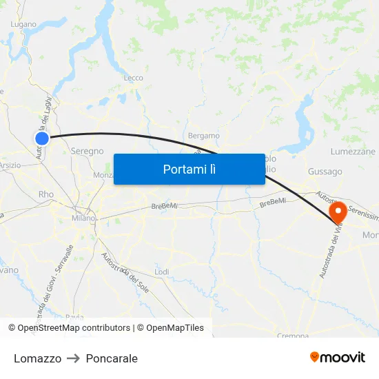Lomazzo to Poncarale map