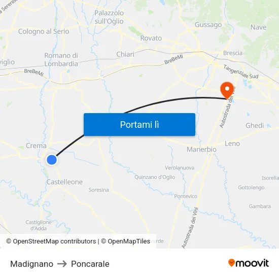 Madignano to Poncarale map