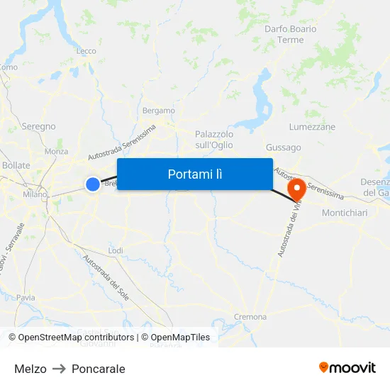 Melzo to Poncarale map