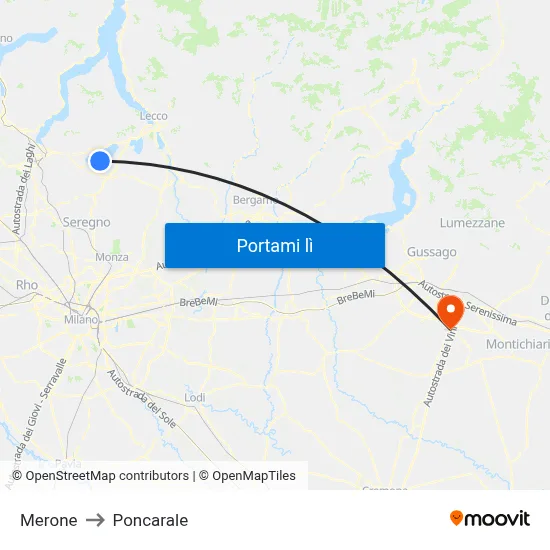 Merone to Poncarale map