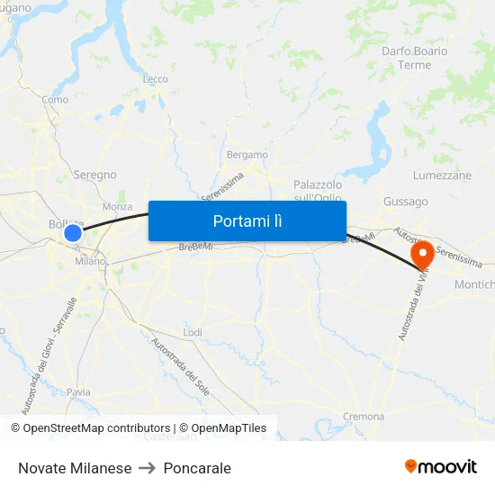 Novate Milanese to Poncarale map