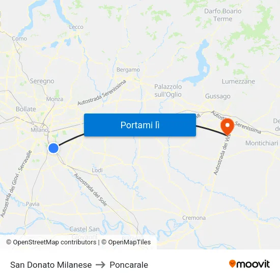 San Donato Milanese to Poncarale map