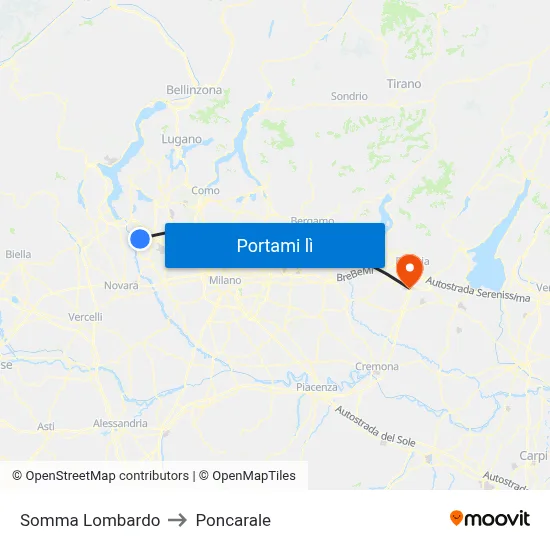 Somma Lombardo to Poncarale map