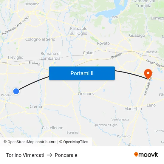 Torlino Vimercati to Poncarale map