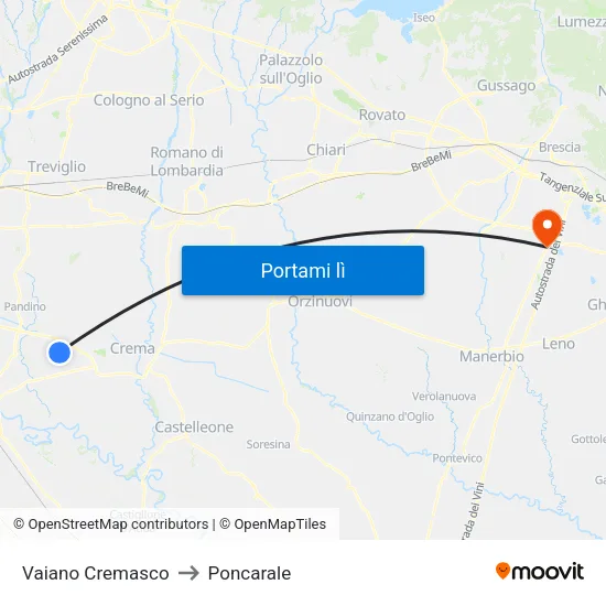 Vaiano Cremasco to Poncarale map