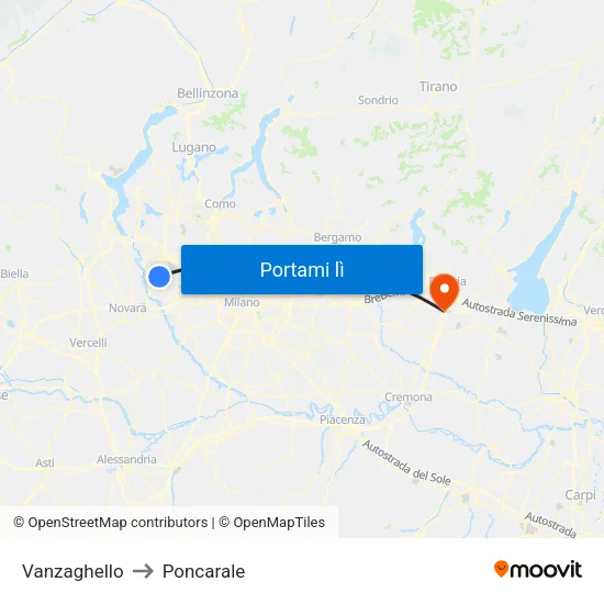 Vanzaghello to Poncarale map