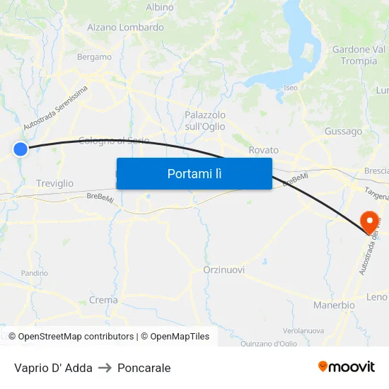 Vaprio D' Adda to Poncarale map