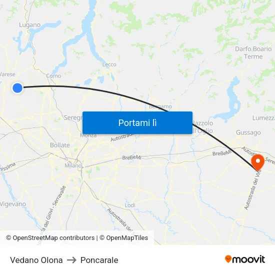 Vedano Olona to Poncarale map
